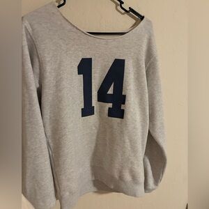 Brandy Melville Light Gray Sweatshirt with Navy '14' Graphic